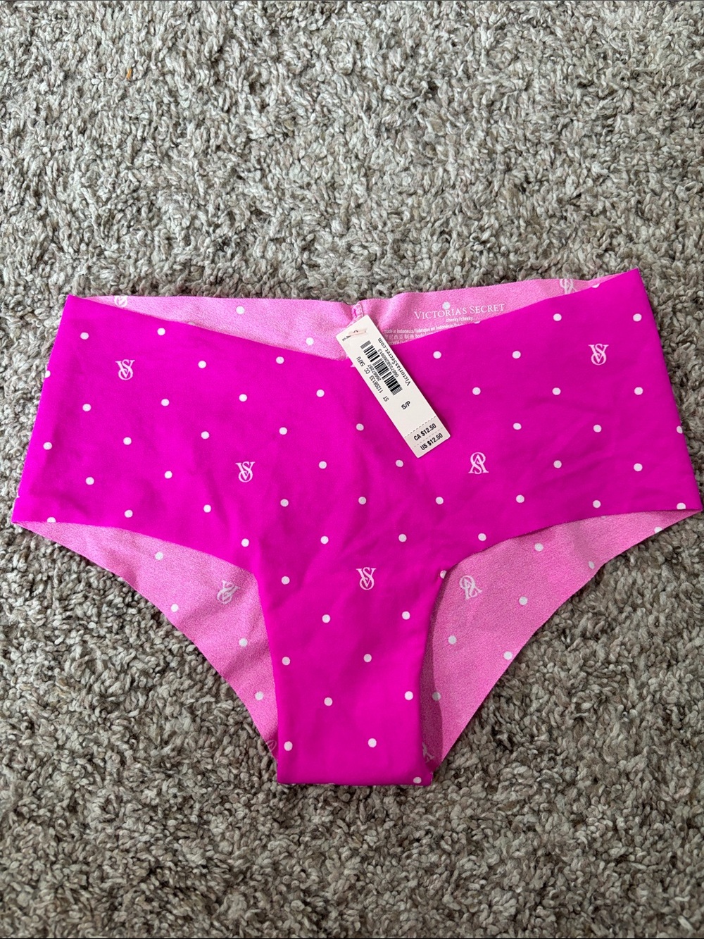 NWT Victoria's SecretBright Pink Polka Dot Seamless cheeky underwear
